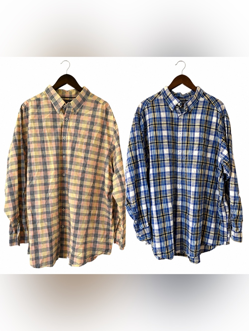 Roundtree & Yorke Men’s 3XT Plaid Button Front Long Sleeve Bundle of 2 Cotton